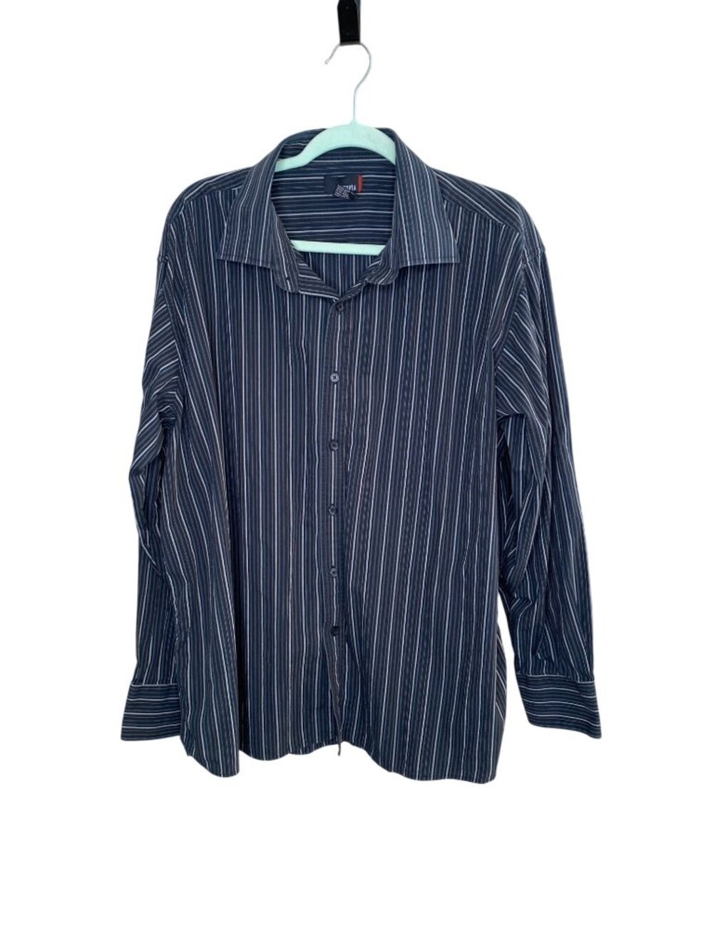 Men’s Utopia Black Gray Striped Button-Down Long-Sleeve Shirt XXL Cotton Collar